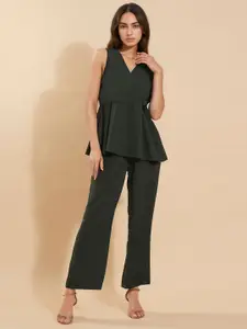 all about you Sleeveless Waist Tie-Up Wrap Peplum Top & Trouser