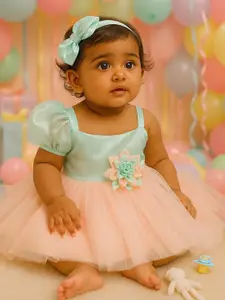 MeeMee Girl Applique Self Design One-Shoulder Tulle Fit & Flare Dress