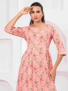 Nayo Floral Print Pleated Fit & Flare Maxi Dress