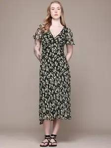 MANGO Floral Print A-Line Midi Dress