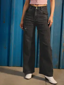 CORSICA Women Wide Leg Mid-Rise Mildly Distressed Light Fade Stretchable Jeans