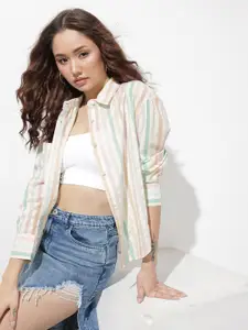 The Roadster Lifestyle Co. Striped Oversized Pure Cotton Casual Shirt