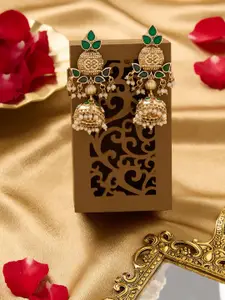 Zaveri Pearls Gold-Plated Pearls Beaded & Artificial Stones Studded Dome Shaped Jhumkas