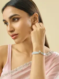 Kushal's Fashion Jewellery Rhodium Plated White Cubic Zircon Studded Kada Bangle