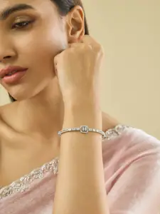 Kushal's Fashion Jewellery White Rhodium-Plated Party Zircon Kada