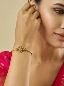 Kushal's Fashion Jewellery Ruby-Green Gold-Plated Ethnic Antique Kada