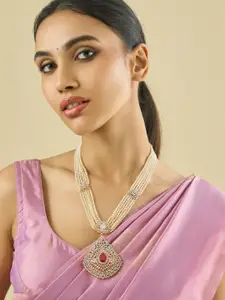 Kushal's Fashion Jewellery Copper Gold-Plated Cubic Zirconia Studded & Beaded Necklace