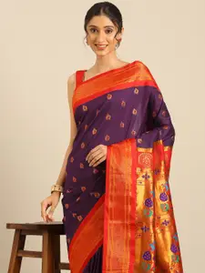 Varkala Silk Sarees Ethnic Motifs Woven Design Zari Paithani Saree