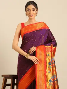 Varkala Silk Sarees Floral Woven Design Zari Paithani Saree