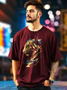 AUSK Men Animal Printed Round Neck Cotton T-shirt