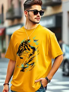 AUSK Men Animal Printed Round Neck Cotton T-shirt