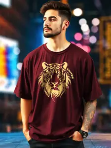 AUSK Men Animal Printed Round Neck Cotton T-shirt