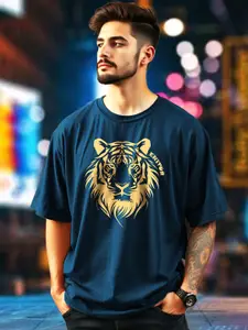 AUSK Men Animal Printed Round Neck Cotton T-shirt