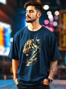 AUSK Men Animal Printed Round Neck Cotton T-shirt