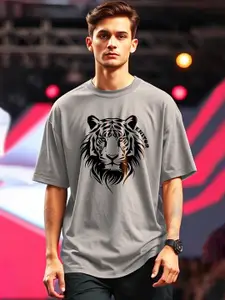 AUSK Men Animal Printed Round Neck Cotton T-shirt