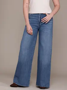 MANGO Women Mid-Rise Light Fade Stretchable Wide Leg Jeans