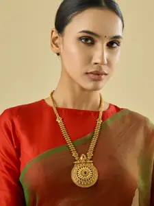 Kushal's Fashion Jewellery Copper Gold-Plated Stone Studded Antique Necklace