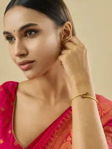 Kushal's Fashion Jewellery Gold Plated Ruby-Green Stone Studded Ethnic Antique Kada Bangle