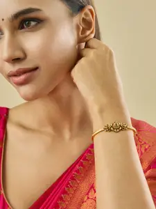 Kushal's Fashion Jewellery Gold-Plated Ruby-Green Stone Studded Ethnic Antique Kada Bangle