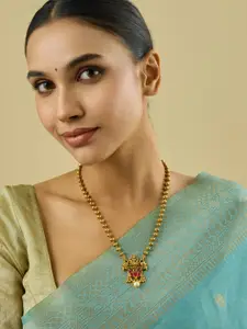 Kushal's Fashion Jewellery Copper Gold-Plated Stone Studded & Beaded Antique Necklace