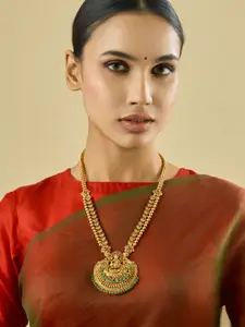 Kushal's Fashion Jewellery Copper Gold-Plated Stone Studded & Beaded Antique Necklace