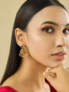 Kushal's Fashion Jewellery Gold-Plated Ethnic Antique Contemporary Drop Earrings