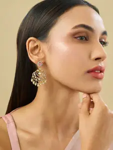 Kushal's Fashion Jewellery Embellished Bridal Victorian-Plated Teardrop Kundan Earrings