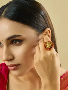 Kushal's Fashion Jewellery Gold-Plated Artificial Beads Beaded Antique Finger Ring