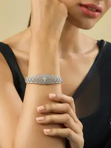 Kushal's Fashion Jewellery Rhodium Plated White Cubic Zircon Studded Kada Bangle
