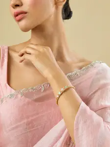 Kushal's Fashion Jewellery Pink-Mint Green Gold-Plated Cubic Zircon Studded Kada Bangle