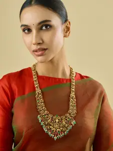 Kushal's Fashion Jewellery Copper Gold-Plated Stone Studded & Beaded Antique Necklace