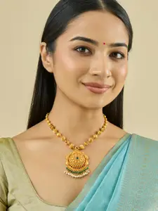 Kushal's Fashion Jewellery Embellished Bridal 92.5 Silver Gold-Plated Stone Necklace