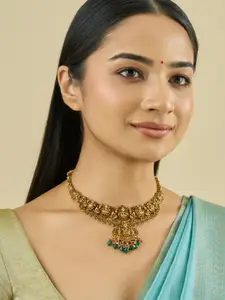 Kushal's Fashion Jewellery Embellished Bridal 92.5 Silver Stone Antique Necklace