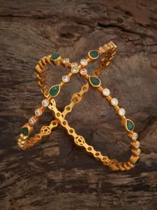 Kushal's Fashion Jewellery Embellished Bridal Set Of 2 92.5 Silver Stones Temple Bangles