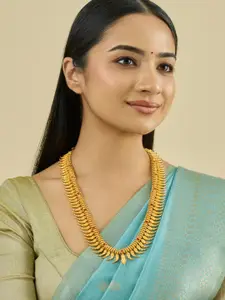 Kushal's Fashion Jewellery 92.5 Pure Silver Gold-Plated Stone Studded Temple Necklace