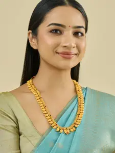 Kushal's Fashion Jewellery 92.5 Pure Silver Gold-Plated Stone Studded Temple Necklace