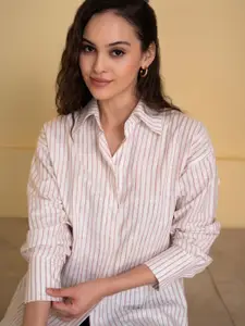 Lounge Dreams Linen Blend Striped Oversized Casual Shirt