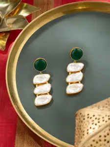 Zaveri Pearls Gold-Plated Pearls Studded Contemporary Shaped Drop Earrings