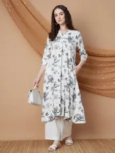 Melange by Lifestyle Floral Printed Mandarin Collar Thread Work A-Line Kurta