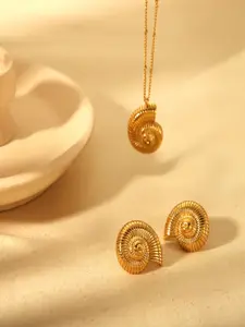 AQUASTREET 18K Gold Plated Waterproof Anti-Tarnish Snail Shell Pendant and Studs Set