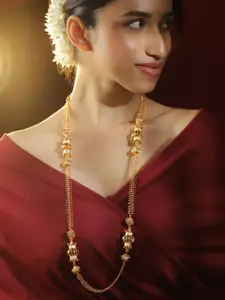 Rubans Women 22K Gold-Plated Long Layered Golden Beaded Traditional Necklace