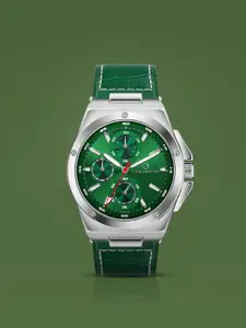 CARLINGTON Men Dial & Leather Straps Analogue Multi Function Watch Legacy 9966 Silver Green