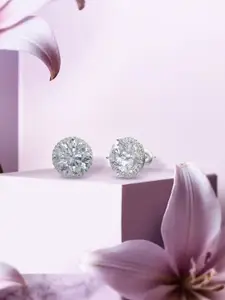 ANAYRA Sterling Silver-Plated Artificial Stones Studded Circular Studs