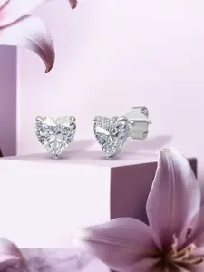 ANAYRA Sterling Silver-Plated Artificial Stones Studded Heart Shaped Studs