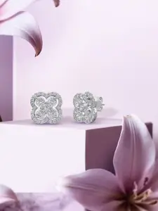 ANAYRA Sterling Silver Silver-Plated Artificial Stones Studded Floral Shaped Studs