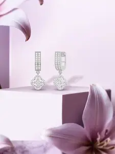 ANAYRA 925 Sterling Silver-Plated Artificial Stone Studded Contemporary Hoops Earrings