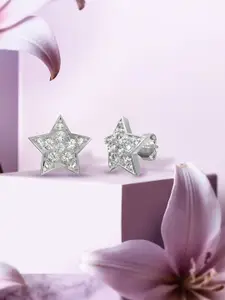 ANAYRA Sterling Silver-Plated Artificial Stones Studded Star Shaped Studs
