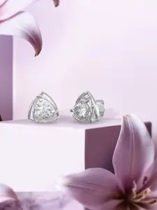 ANAYRA 925 Sterling Silver-Plated Artificial Stone Studded Triangular Shaped Studs