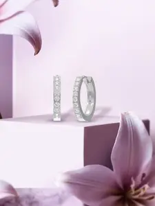 ANAYRA 925 Sterling Silver-Plated Artificial Stone Studded Circular Hoops Earrings