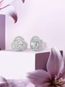 ANAYRA Sterling Silver Silver-Plated Artificial Stones Studded Contemporary Shaped Studs